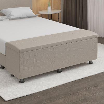 Baú Sapateira Estofada Casal 140 Cm Terra Linho Skybox Cor Bege