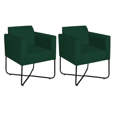Kit 02 Poltronas Decorativas Andréia Base X Preta Suede Cor Verde
