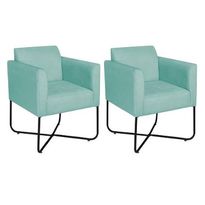Kit 02 Poltronas Decorativas Andréia Base X Preta Suede Cor Azul Tiffany