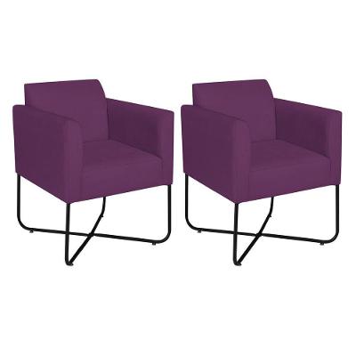 Kit 02 Poltronas Decorativas Andréia Base X Preta Suede Cor Roxo