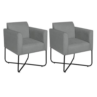 Kit 02 Poltronas Decorativas Andréia Base X Preta Suede Cor Cinza