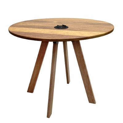 Mesa Reunião Eiffel Industrial 90cm Madeira Maciça Natural E Ferro Preto Com Caixa Usb Marrom