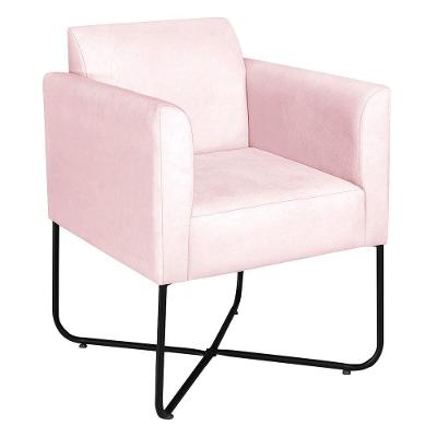 Poltrona Decorativa Andréia Base X Preta Suede Cor Rosa Bebê