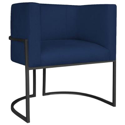 Poltrona Decorativa Luna Base De Ferro Preto Suede Cor Azul Marinho
