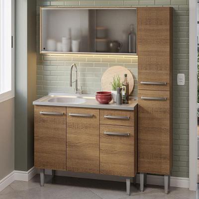 Armário De Cozinha Compacta 137cm Com Pia Rustic Emilly Madesa 07 Rustic