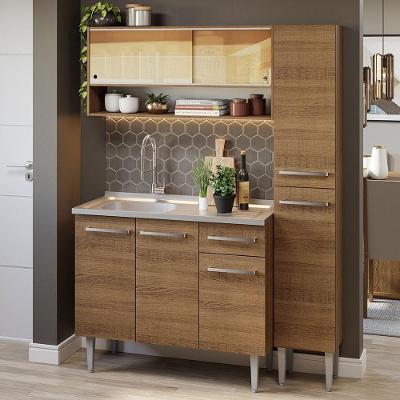 Armário De Cozinha Compacta 137cm Com Pia Rustic Emilly Madesa 10 Rustic