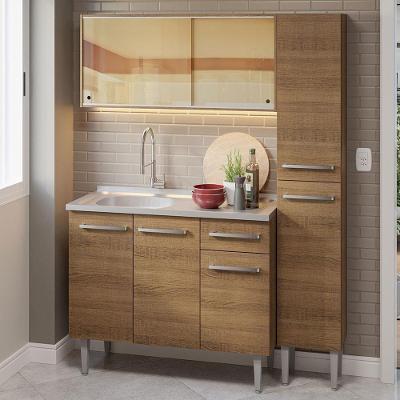Armário De Cozinha Compacta 137cm Com Pia Rustic Emilly Madesa 08 Rustic