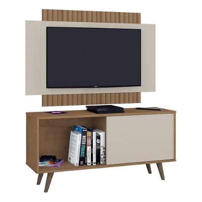 Rack Com Painel Tv Até 50" Com Pés Retrô Cr45219 Canelato Rústico natura Off White