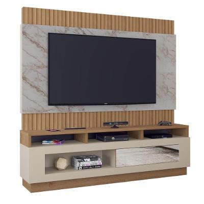 Rack Com Painel Tv Até 65" 1 Porta Cr45212 Canelato Rústico 3d granit natura Off White