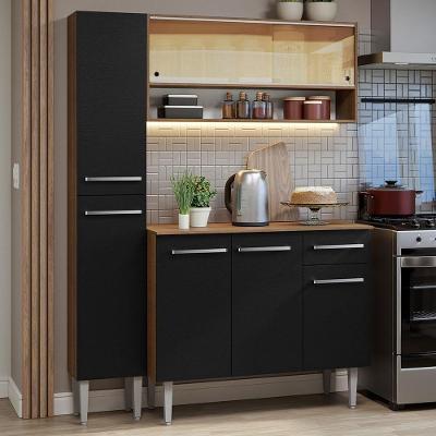 Armário De Cozinha Compacta 137cm Rustic/preto Emilly Madesa 09 Rustic/preto