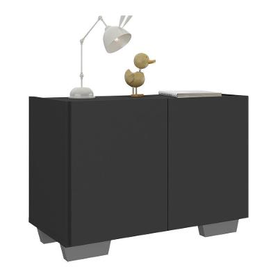 Mesa De Cabeceira Com Pés 2 Portas Mp4134 Preta cinza Preto cinza