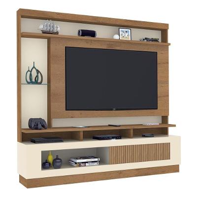 Rack Com Painel Tv Até 65" Com 1 Porta Flex Cr45213 Canelato Rústico 3d natura Off White