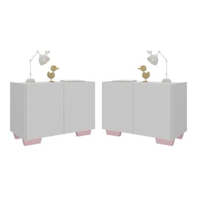 Kit 2 Mesas De Cabeceira 2 Portas E Pés Mp4139 Branco rosa Branco rosa