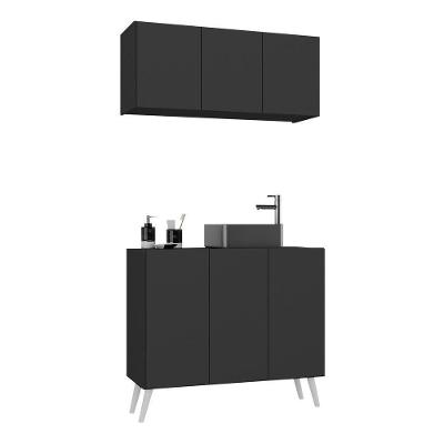 Conjunto Gabinete De Banheiro E Armário Aéreo Retrô Mp5055 Preto branco