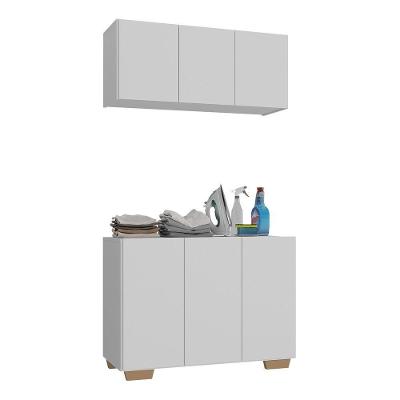 Conjunto Lavanderia Multiuso Armário Aéreo E Balcão Mp5051 Branco natural
