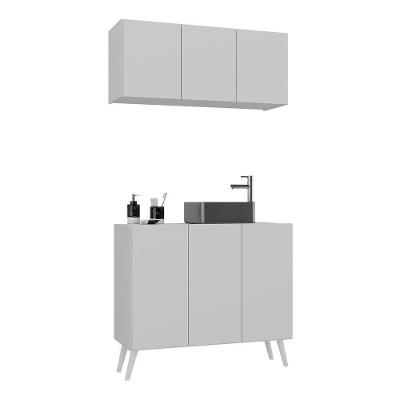 Conjunto Gabinete De Banheiro E Armário Aéreo Retrô Mp5055 Branco Branco