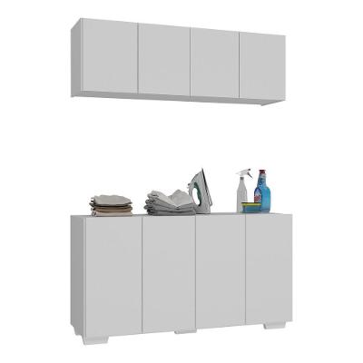 Conjunto Lavanderia Multiuso Armário Aéreo E Balcão Mp5054 Branco Branco