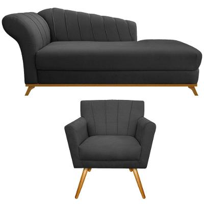 Kit Diva Recamier Vanessa 185cm Lado Direito E 01 Poltrona Laura Linho Cor Cinza Escuro