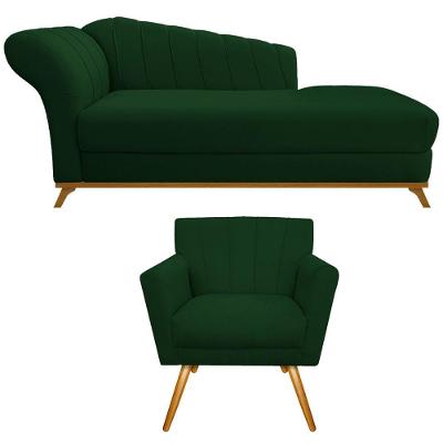 Kit Diva Recamier Vanessa 140cm Lado Direito E 01 Poltrona Laura Suede Cor Verde