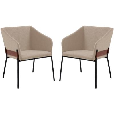 Kit 2 Poltronas Decorativas Base Aço Preto 7042 Linho Bege Dmobiliario Bege