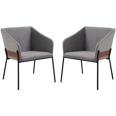 Kit 2 Poltronas Decorativas Base Aço Preto 7042 Linho Cinza Dmobiliario Cinza