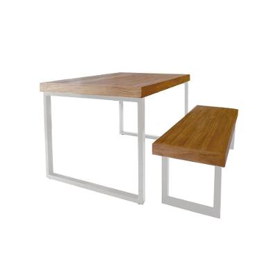 Conjunto Mesa Industrial Bernardo 1,50m Ferragem Branca Com Banco Industrial Bernardo Branco