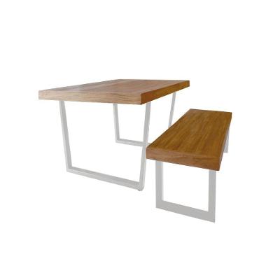 Conjunto Mesa Industrial Lanna 1,80m Ferragem Branca Com Banco Industrial Lanna Branco