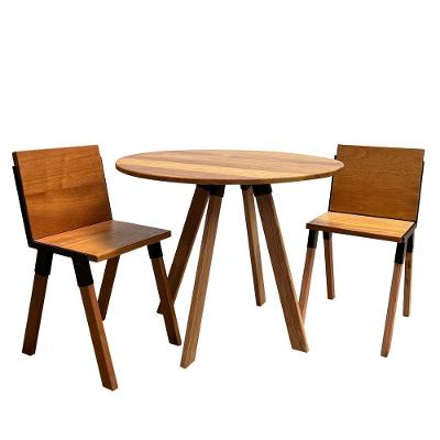 Jogo De Mesa Eiffel Industrial 90 Cm Com 2 Cadeiras Detroit Madeira Maciça Natural E Ferro Preto Marrom