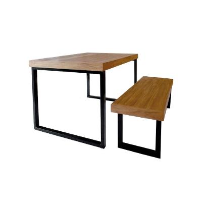 Conjunto Mesa Industrial Bernardo 1,50m Ferragem Preta Com Banco Industrial Bernardo Preto