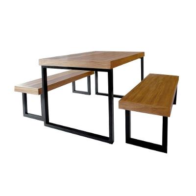 Conjunto Mesa Industrial Bernardo 1,50m Ferragem Preta Com 2 Bancos Industrial Bernardo Preto