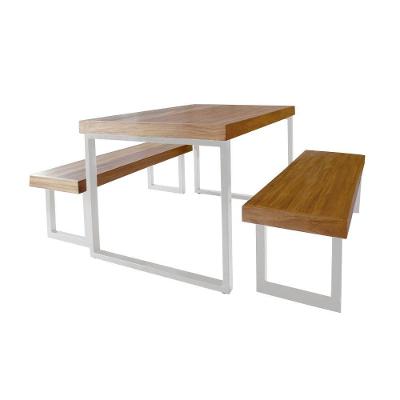Conjunto Mesa Industrial Bernardo 1,50m Ferragem Branca Com 2 Bancos Industrial Bernardo Branco