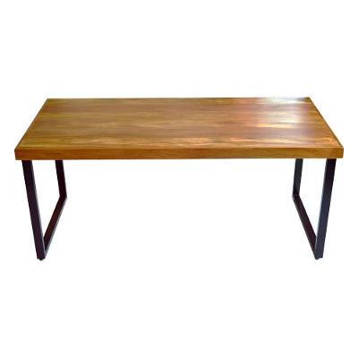 Mesa Industrial Bernardo Madeira Maciça C- Ferragem Preta 1,20m Marrom