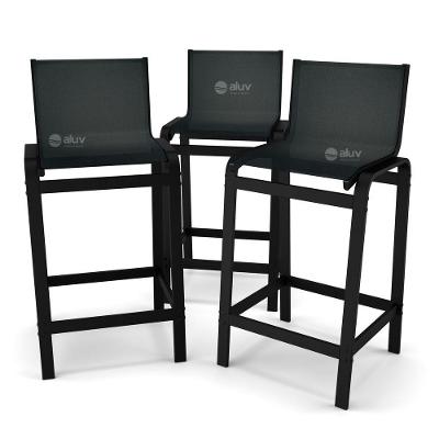 Kit 3 Banquetas Alta Bancada Alumínio Preto Tela Preto