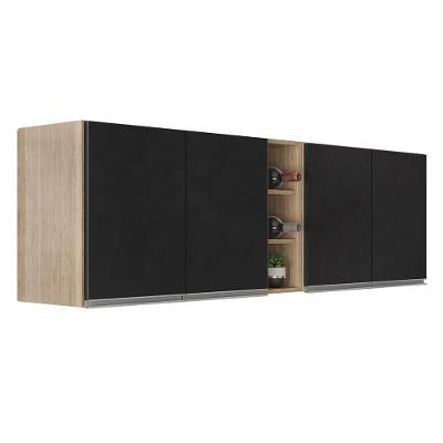 Kit 2 Armários Aéreos Califórnia 80cm E Nicho Garrafeiro 20cm Riad Castanho/preto - Lumil