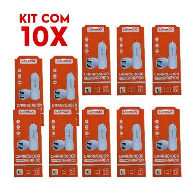 10 Carregador Veicular 3.1a Com 2 Portas Usb