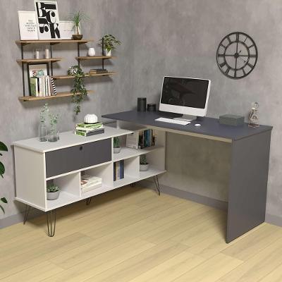 Mesa De Computador Em L 1 Porta Colorado Branco Grafito