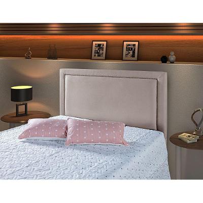 Cabeceira Casal Estofada Cama Box 1,60 Turim Com Framer Veludo Pavia Bege