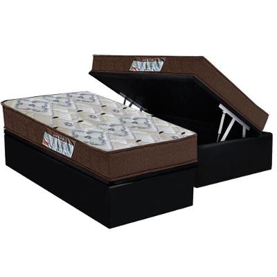Cama Box Baú Solteiro: Colchão Espuma D45 Ortobom  / EP ISO 150 Mega Firme + Base CRC Suede Black(88x188)