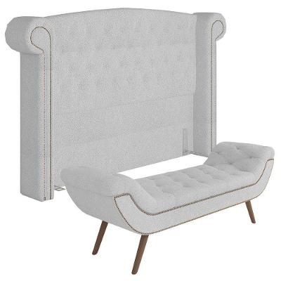 Cabeceira Cama Box King 195cm Provença E Recamier Veneto P02 Bouclé Branco - Mpozenato