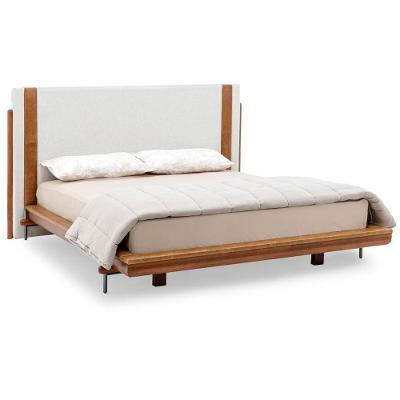 Cama De Casal Mh-6016 Herval Estofado Casal Colchão 158 Cm Madeira Maciça Off White Detalhe Marrom B