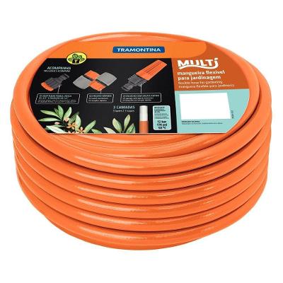 Mangueira Multi 1-2" Tramontina Laranja Em Pvc 3 Camadas 30 M Com Engates Rápidos E Esguicho Tramontina