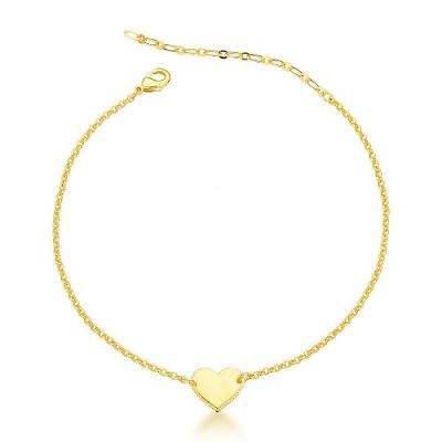 Tornozeleira Com Delicado Coração Banhada A Ouro 18k 20cm