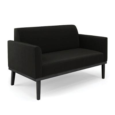 Sofá Namoradeira Base De Madeira Fixa Preto Marisa Suede Preto D03 - D'Rossi