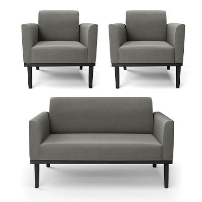 Sofá Namoradeira Com 2 Poltronas Base De Madeira Fixa Preto Marisa Suede D03 - D'Rossi Grafite