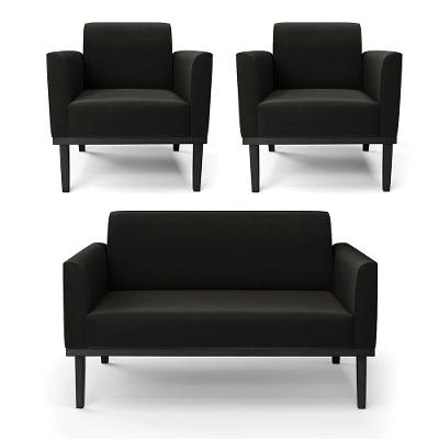 Sofá Namoradeira Com 2 Poltronas Base De Madeira Fixa Preto Marisa Suede Preto D03 - D'Rossi
