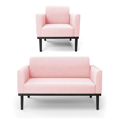 Sofá Namoradeira Com Poltrona Base De Madeira Fixa Preto Marisa Suede D03 - D'Rossi Rosa Bebê