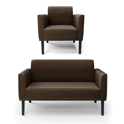 Sofá Namoradeira Com Poltrona Base De Madeira Fixa Preto Marisa Suede D03 - D'Rossi Marrom