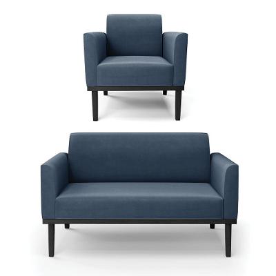 Sofá Namoradeira Com Poltrona Base De Madeira Fixa Preto Marisa Suede D03 - D'Rossi Azul Marinho