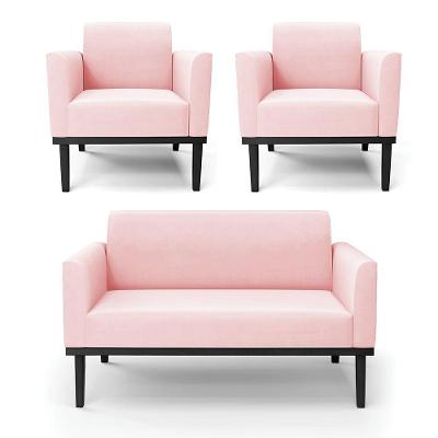 Sofá Namoradeira Com 2 Poltronas Base De Madeira Fixa Preto Marisa Suede D03 - D'Rossi Rosa Bebê