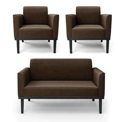 Sofá Namoradeira Com 2 Poltronas Base De Madeira Fixa Preto Marisa Suede D03 - D'Rossi Marrom